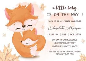 baby shower invitation template with fox vector