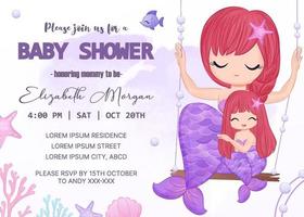 baby shower invitation template with mermaid vector