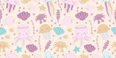 Cute Mermaids and Friends Seamless Pattern vector