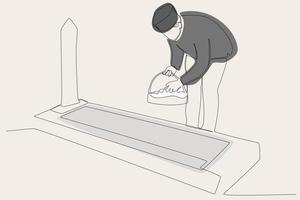 A colored design of a man laying flowers at a funeral vector