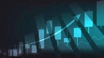 Financial business statistics with bar graph and candlestick chart show stock market price on dark green background vector