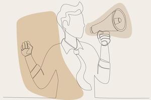 A man talking using a megaphone with a color design vector