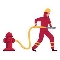 Firefighter use hydrant icon cartoon vector. Rescue man vector