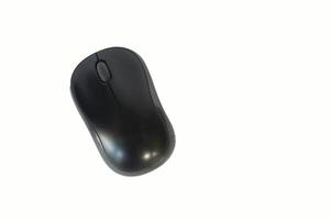 Modern black computer mouse on white background photo