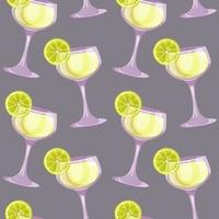 Seamless pattern of Daiquiri classic cocktail with lime. Italian aperitif cocktails. Alcoholic beverage for drinks bar menu. Beach Holidays, summer vacation, party, cafe bar, recreation. vector