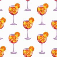 Seamless pattern with Aperol Spritz classic cocktail. Italian aperitif cocktails. Alcoholic beverage for drinks bar menu. Beach Holidays, summer vacation, party, cafe bar, recreation.