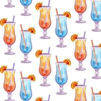 Seamless pattern of Sex on the beach, Blue lagoon classic cocktails. Italian aperitif cocktail. Alcoholic beverage for drinks bar menu. Beach Holidays, summer vacation, party, cafe bar, recreation. vector
