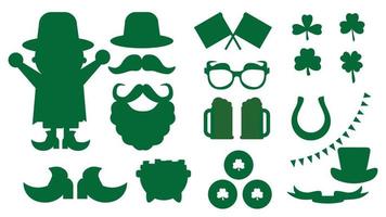 A set of silhoute green icons for st patricks day. vector