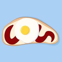 Slice of bread with ketchup and fried egg vector