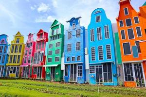 replica of a traditional european house, fachwerkhaus style architecture. with colorful photo