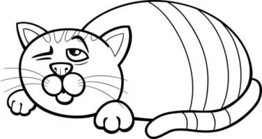 dibujos animados soñoliento gato cómic animal personaje colorante página vector