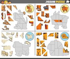 jigsaw puzzle games set with funny cartoon dogs vector