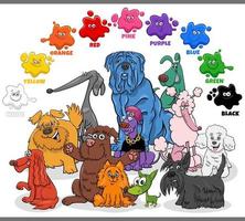 basic colors with group of cartoon colorful dogs vector