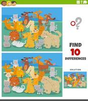 differences game with cartoon cats and dogs characters vector