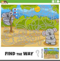 find the way maze game with cartoon koala bears animals vector