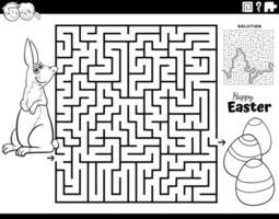 maze with Easter Bunny and Easter eggs coloring page vector
