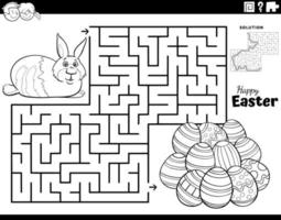 maze with Easter Bunny and Easter eggs coloring page vector