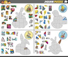 jigsaw puzzle games set with funny Easter Bunnies vector