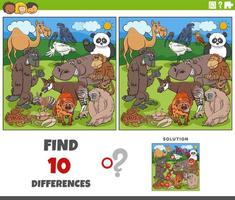 differences game with cartoon wild animals characters vector