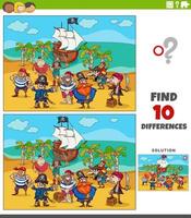differences game with cartoon pirates on treasure island vector
