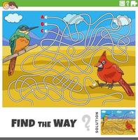 find the way maze game with cartoon birds characters vector