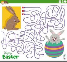 maze game with cartoon Easter Bunnies characters vector