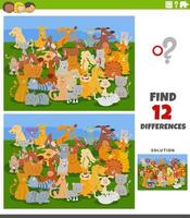 differences game with cartoon cats and dogs characters vector