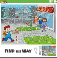 find the way maze game with cartoon children characters vector