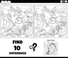 differences game with wild animal characters coloring page vector