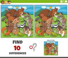 differences game with cartoon animal characters vector