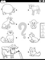 match cartoon animals and their babies game coloring page vector