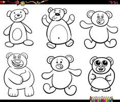 funny cartoon bears animal characters set coloring page vector