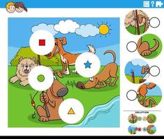 match pieces task with cartoon dogs animal characters vector