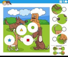 match pieces game with cartoon dogs animal characters vector