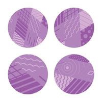 Set of vector circles decorated with a geometric pattern. Round shape templates. Background of rhombuses, parallel lines and zigzags.