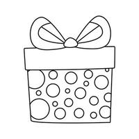 Vector simple isolated icon. Gift box sticker decorated with ribbon and bow and circle pattern.
