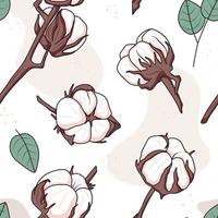 Vector seamless pattern with cotton buds. Twigs with beige pastel ball or flower, design element.