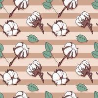 Vector seamless pattern with cotton buds. Twigs with beige pastel ball or flower, design element.
