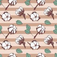 Vector seamless pattern with cotton buds. Twigs with beige pastel ball or flower, design element.