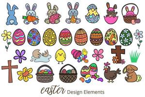 Cartoon Easter Design Elements Mega Set vector