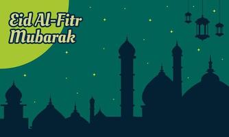 Simple flat cartoon Eid Mubarak greeting background vector