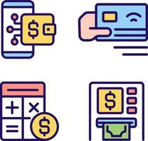 Cash flow activities pixel perfect RGB color icons set. Digital wallet. Payment by card. Accounting. Isolated vector illustrations. Simple filled line drawings collection. Editable stroke
