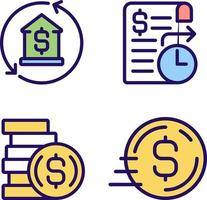 Business banking services pixel perfect RGB color icons set. Mortgage payment. Standing order. Send money. Isolated vector illustrations. Simple filled line drawings collection. Editable stroke