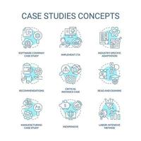 Case studies turquoise concept icons set. Examination of events. Researching process idea thin line color illustrations. Isolated symbols. Editable stroke vector