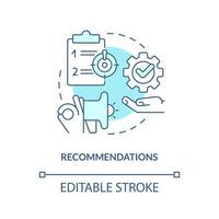 Recommendations turquoise concept icon. Learn possible solutions. Case drafting abstract idea thin line illustration. Isolated outline drawing. Editable stroke vector
