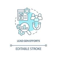 Lead gen efforts turquoise concept icon. Attract audience. Marketing case study abstract idea thin line illustration. Isolated outline drawing. Editable stroke vector