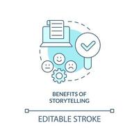 Benefits of storytelling turquoise concept icon. Communication. Case studies usage abstract idea thin line illustration. Isolated outline drawing. Editable stroke vector