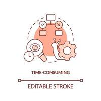 Time consuming red concept icon. Long term research. Disadvantage of case study abstract idea thin line illustration. Isolated outline drawing. Editable stroke vector