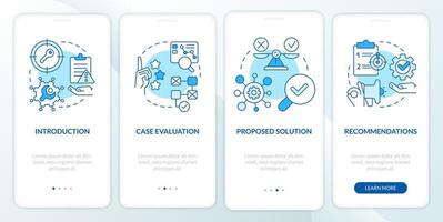Case drafting blue onboarding mobile app screen. Studying plan walkthrough 4 steps editable graphic instructions with linear concepts. UI, UX, GUI template vector