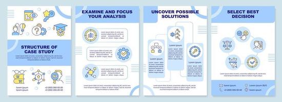 Structure of case study blue brochure template. Research. Leaflet design with linear icons. Editable 4 vector layouts for presentation, annual reports